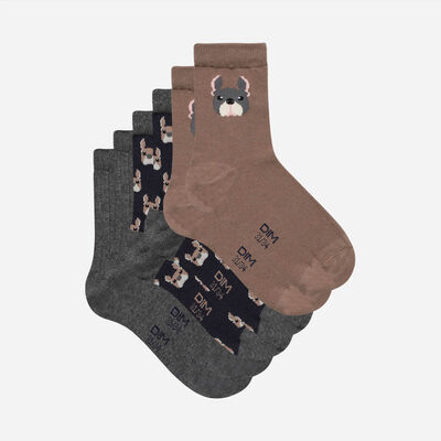 Pack de 3 pares de calcetines para niños con estampado de perros Coton Style Kids, , DIM