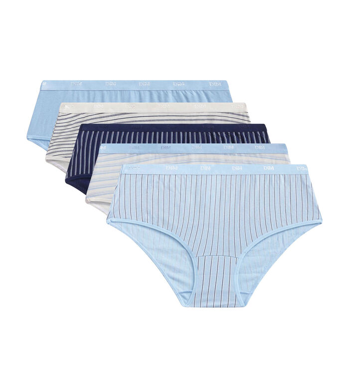 Pack de 5 culottes de mujer de algodón elástico Azul con rayas Les Pockets, , DIM