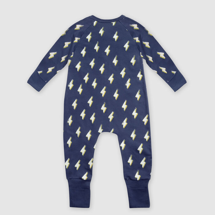 Pijama para bebé con cremallera de algodón elástico gris oscuro estampado rayo héroe Dim, , DIM