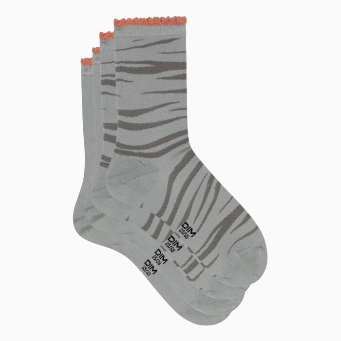 Pack de 2 pares de calcetines para mujer gris con estampado de cebra Dim Bambú, , DIM