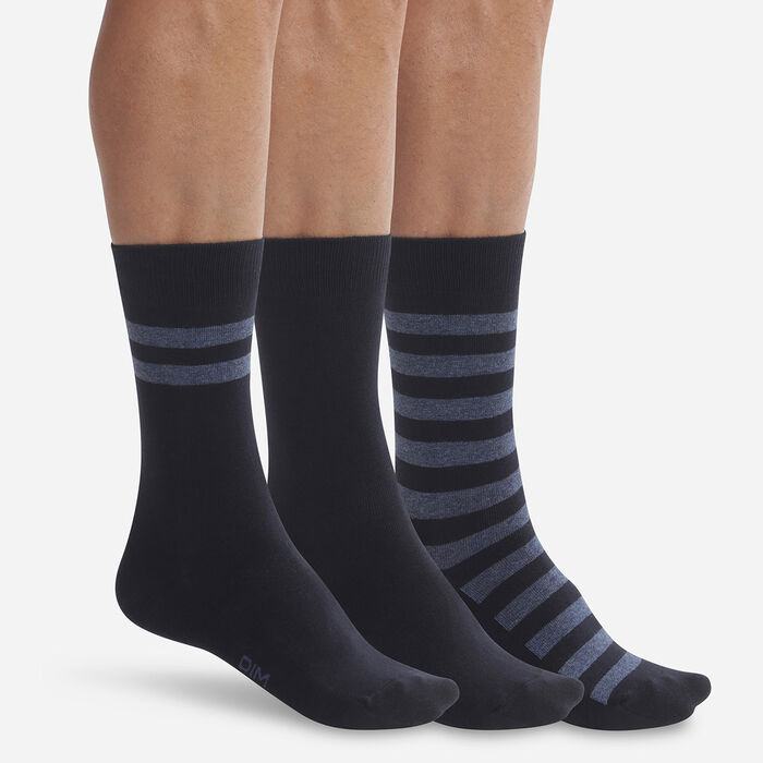 Pack de 3 pares de calcetines azules a rayas para hombre Dim Coton Style, , DIM