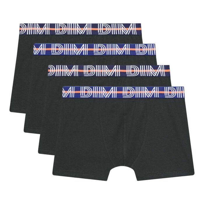 Pack of 4 boys' stretch cotton boxer shorts with contrasting waistband Black EcoDim, , DIM
