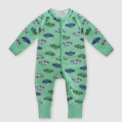 Pijama para bebé con cremallera de algodón elástico verde estampado camión Dim Baby, , DIM
