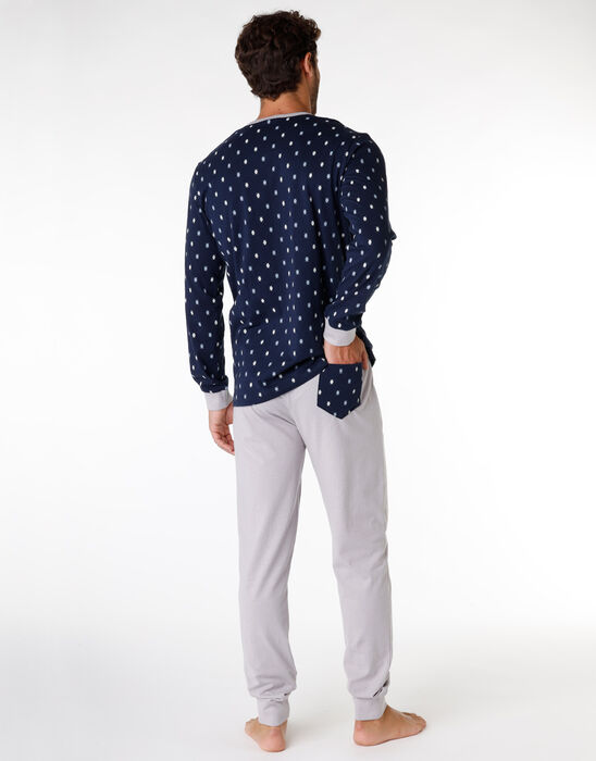 Pijama largo de hombre 100% algodón, estampado azul marino , , DIM
