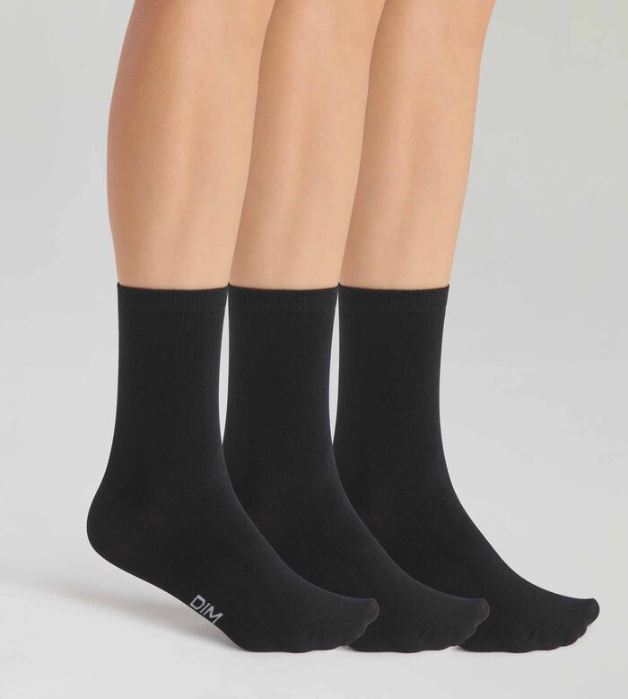 Pack de 3 pares de calcetines de mujer de algodón Negro Dim, , DIM