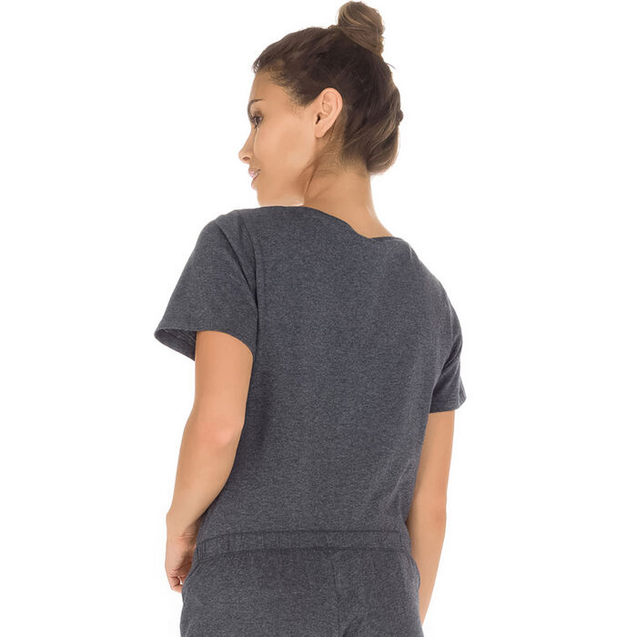 T-shirt de pyjama manches courtes gris 100% coton Femme-DIM