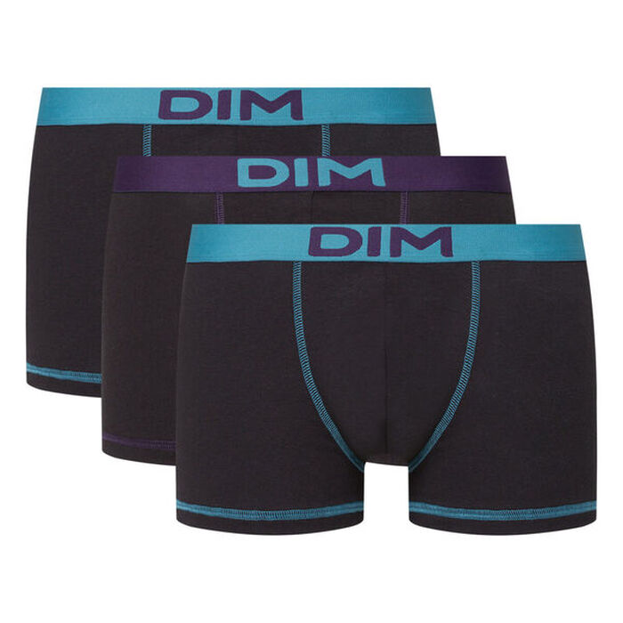 Pack de 3 bóxers de algodón con cintura colorida negra, verde, violeta Mix and Colors, , DIM