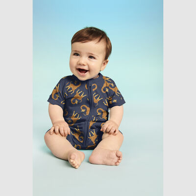 Pelele para bebé con cremallera en algodón stretch con estampado de jirafa Azul Dim Baby, , DIM