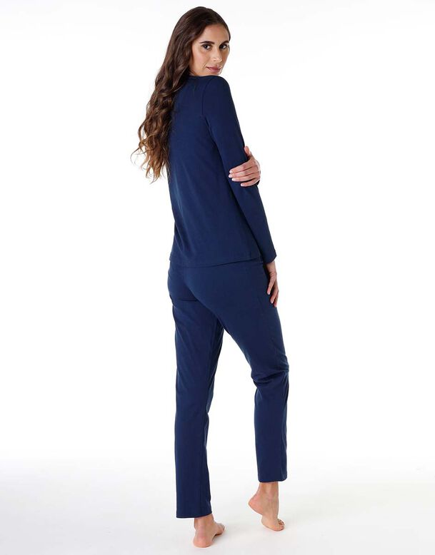 Pijama largo de mujer en punto 100% algodón, azul, , DIM