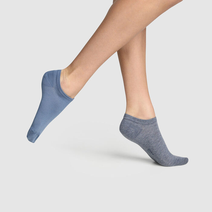 Pack of  2 pairs of Midnight Blue Women's Short Socks Basic Cotton, , DIM