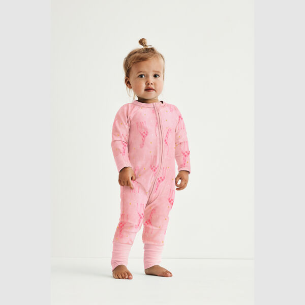 Pijama de terciopelo cremallera en sentidos para bebés con motivo jirafa rosa Dim baby