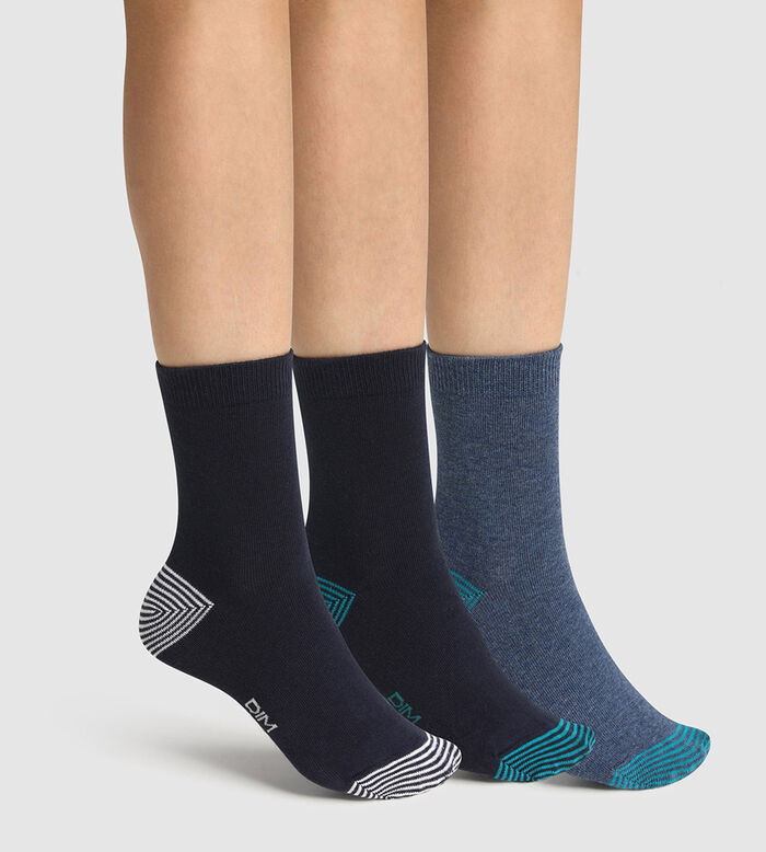 Pack de 3 pares de calcetines para niño mix and match marino Coton Style, , DIM