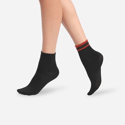 Pack de 2 pares de calcetines de rayas Negro Dim Skin para mujer, , DIM