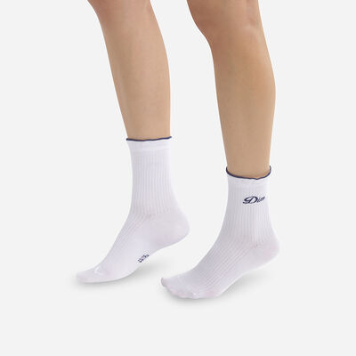 Calcetines bajos de algodón blanco para mujer con el logo Dim bordado Madame Dim, , DIM