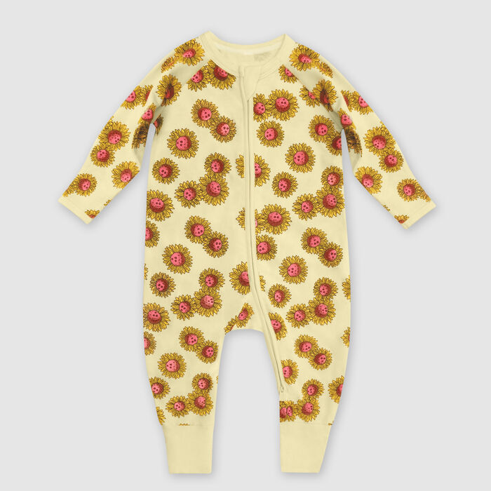 Pijama para bebé con cremallera en algodón stretch Amarillo con estampado de girasol Dim Baby, , DIM