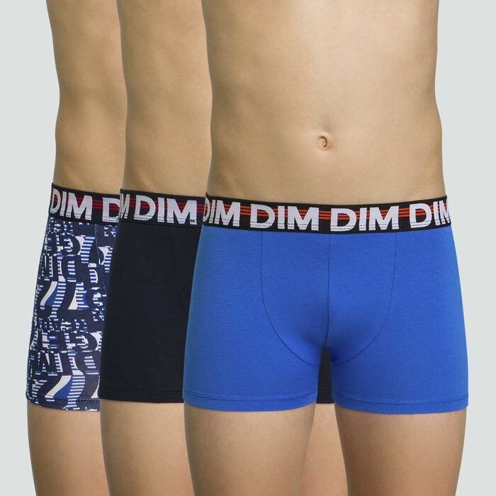 Pack de 3 boxers para niño azules de algodón elástico Eco Dim, , DIM