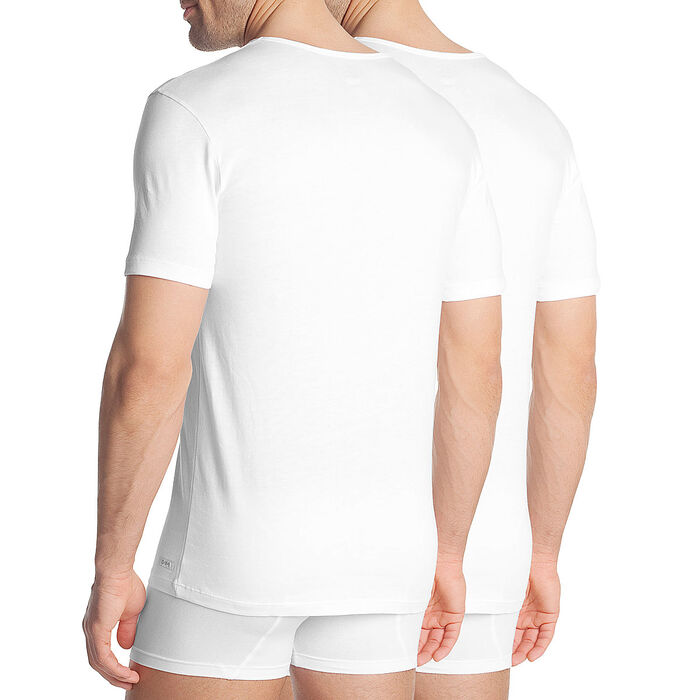 Lot de 2 T-shirts blancs à col en V coton résistant-DIM