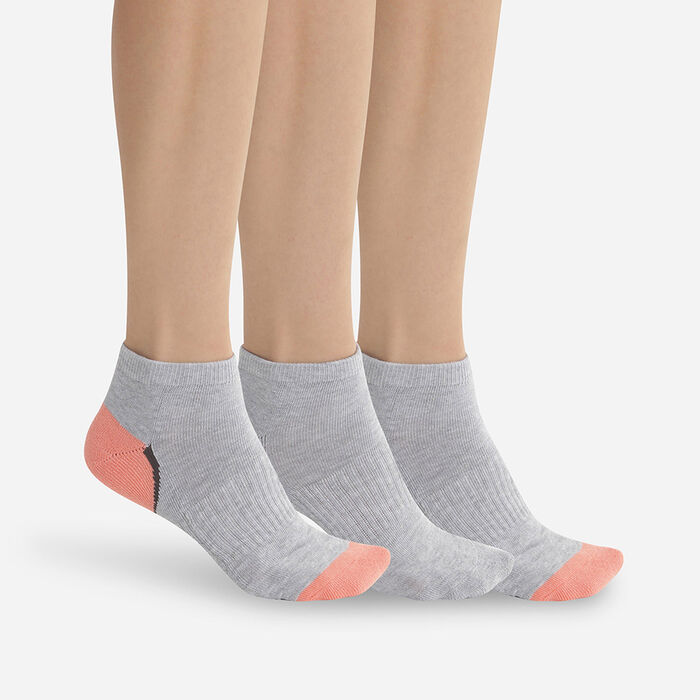 Pack de 3 pares de calcetines bajos de mujer de bajo impacto coral y gris Dim Sport, , DIM