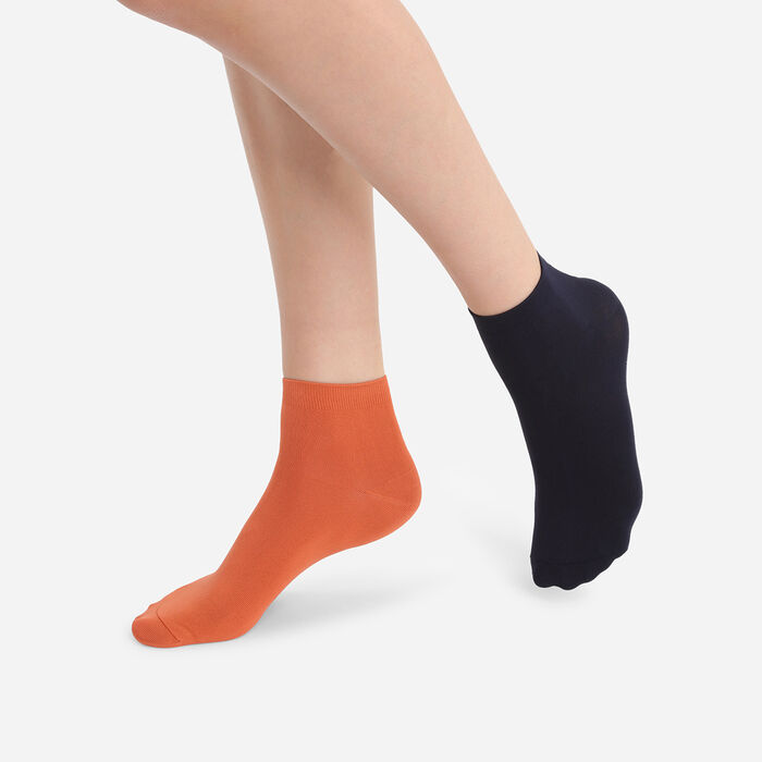 Juego de 2 pares de calcetines tobilleros de microfibra para mujer Terracota Azul Marino Dim Skin, , DIM