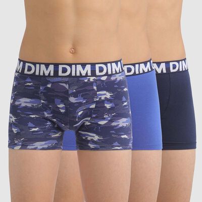 Blue Ecodim Pack of 3 boys' stretch cotton boxers with animal print, , DIM