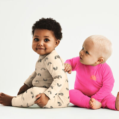 Pijama para bebé de cremallera de algodón bio vainilla estampado arco iris Dim Baby, , DIM