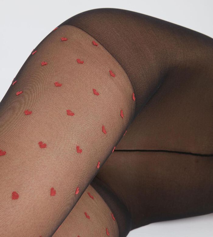 Pantis de mujer en gasa transparente con estampado de corazones Burdeos Dim Style, , DIM
