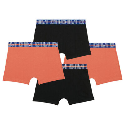 Pack de 4 bóxers de algodón elástico para niño con cintura  en contraste Naranja y Negro EcoDim, , DIM