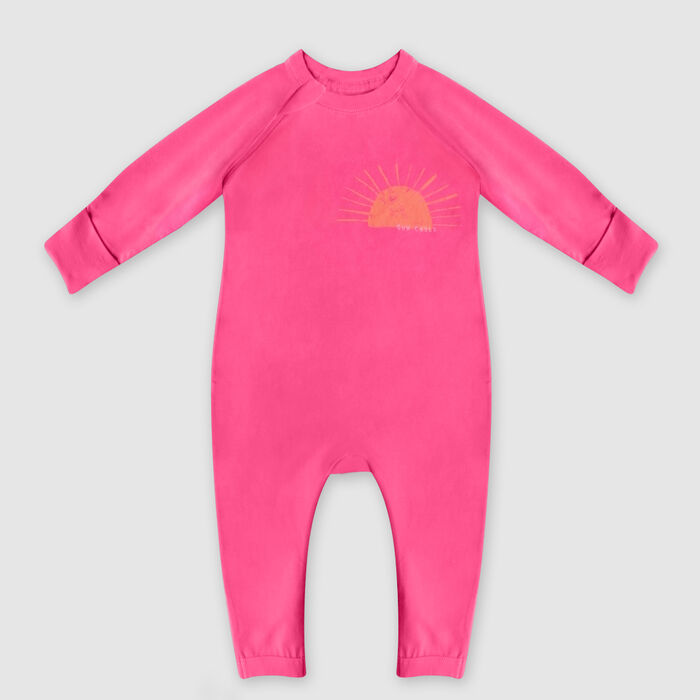 Pijama para bebé con cremallera bio rosa estampado sol corazón Dim Baby, , DIM