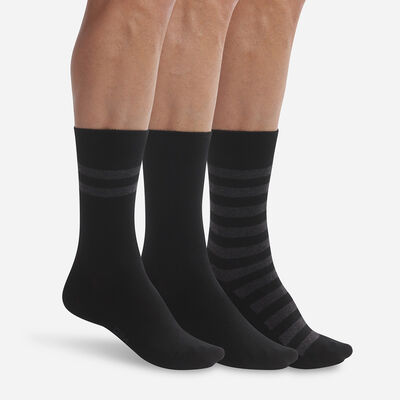 Pack de 3 pares de calcetines negros a rayas para hombre Dim Coton Style, , DIM