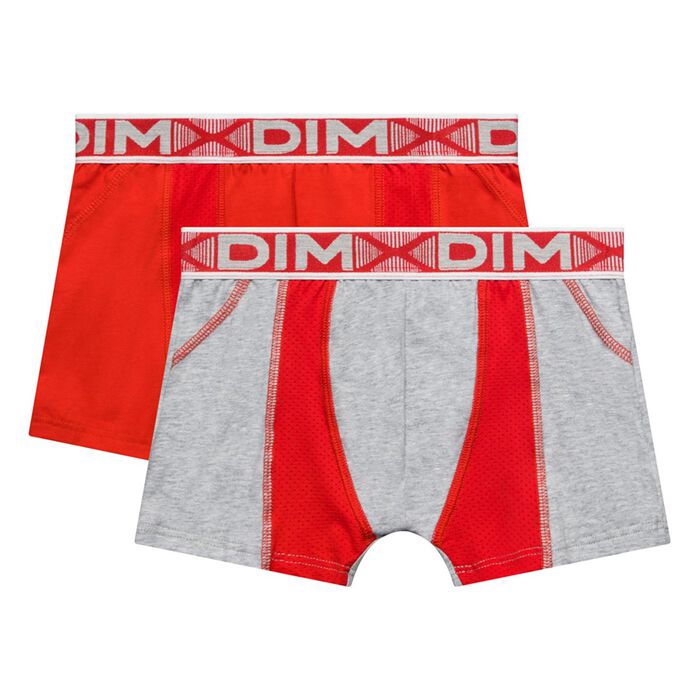 Pack de 2 bóxers niño de algodón elástico rojo y gris  - 3D Flex Air, , DIM