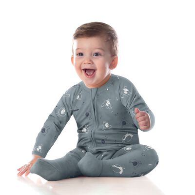 Pijama de bebé con cremallera de algodón elástico y estampado de pajaritos gris Dim ZIPPY ®, , DIM