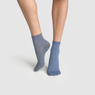 Pack de 2 pares de calcetines azul noche para mujer Basic Coton, , DIM