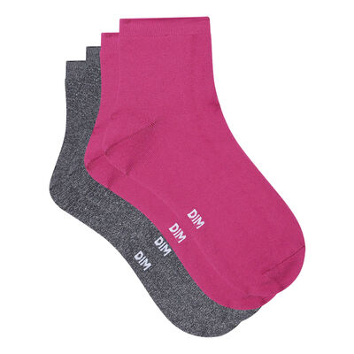 Pack de 2 pares de calcetines bajos de microfibra para mujer gris y magenta Dim Skin, , DIM