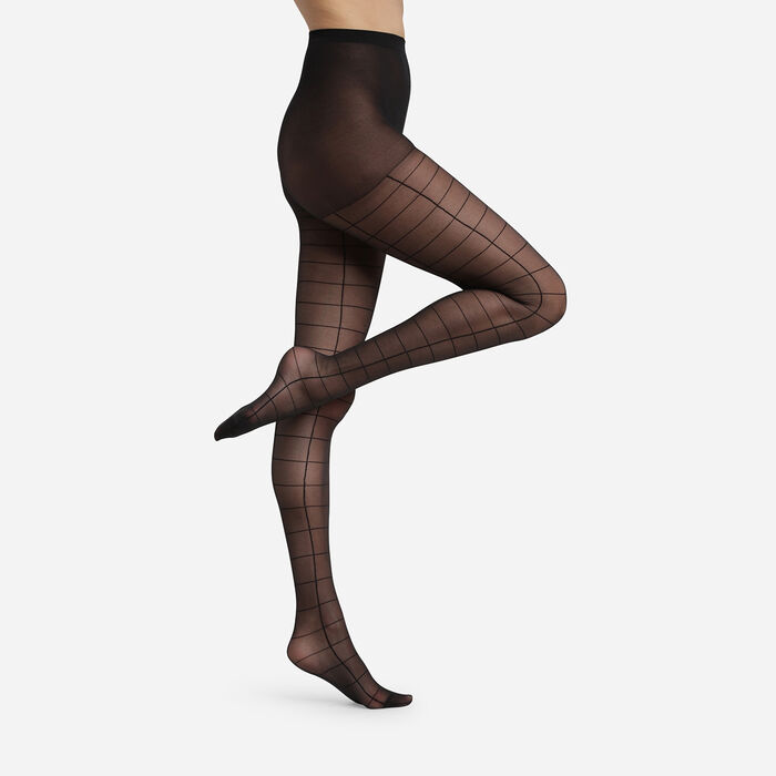 Panti de mujer transparente con cuadros oversize Negro 20D Dim Style, , DIM