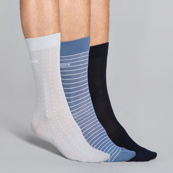 Equipo de juegos Concentración práctica Pack de 3 pares de calcetines estampados azules y grises Hombre - Dim Coton  Style