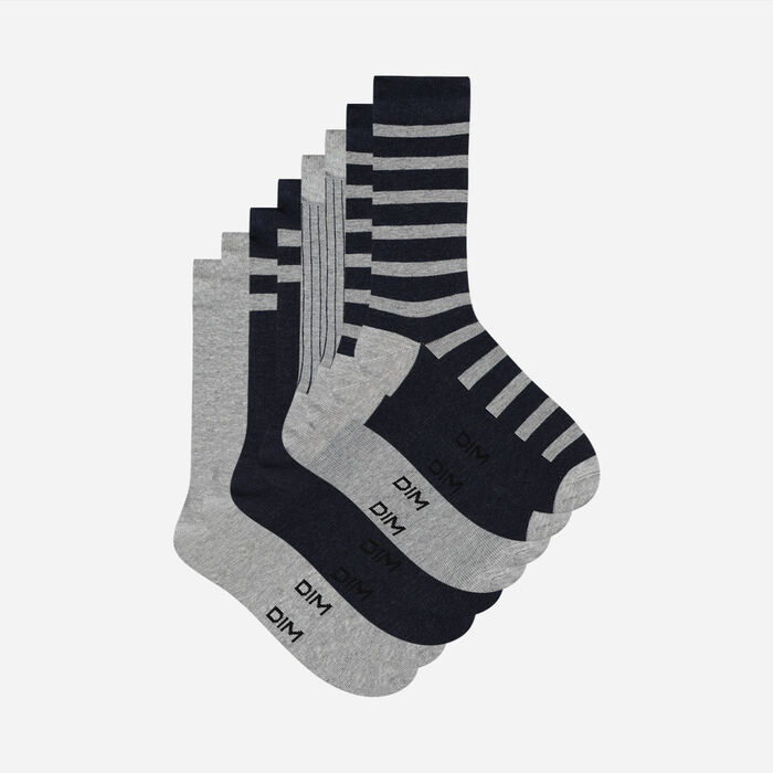 Pack de 4 pares de calcetines de caña media grises y azules para hombre Eco Dim, , DIM