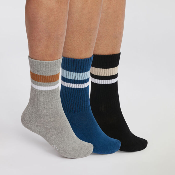 Pack de 3 pares de calcetines de hombre en algodón Azul Negro EcoDim Sport, , DIM