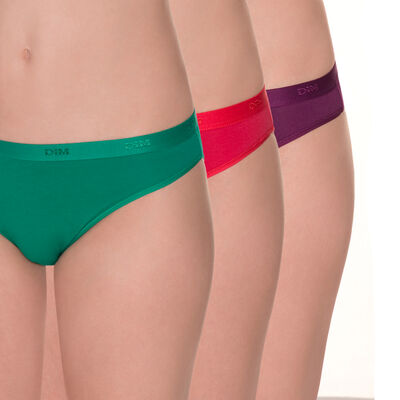 Lot de 3 slips rouge, vert et violet en coton Les Pockets-DIM
