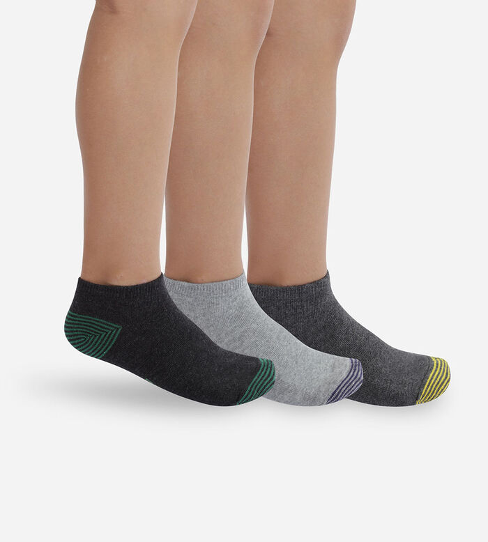Juego de 3 calcetines infantiles con puntas de colores Gris Coton Style, , DIM