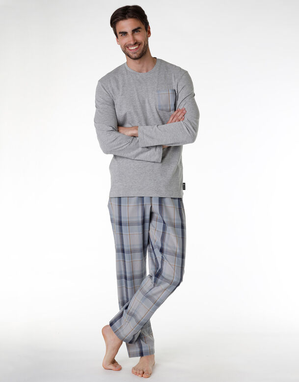 Pijama de punto de algodón para hombre, gris jaspeado, , DIM