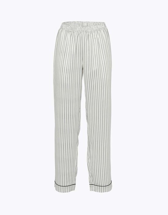 Pantalón de pijama en satén de rayas blancas y negras, , DIM