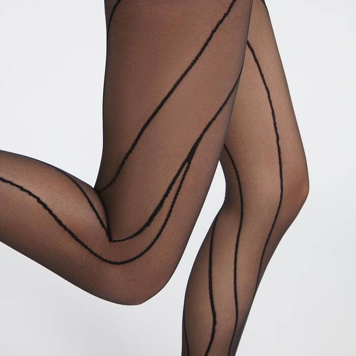 Pantis de mujer en gasa transparente con líneas a contraste Negro Dim Style, , DIM