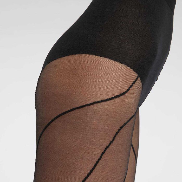 Pantis de mujer en gasa transparente con líneas a contraste Negro Dim Style, , DIM