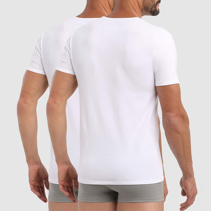 Pack de 2 camisetas de algodón elástico blancas de cuello redondo X-Temp, , DIM