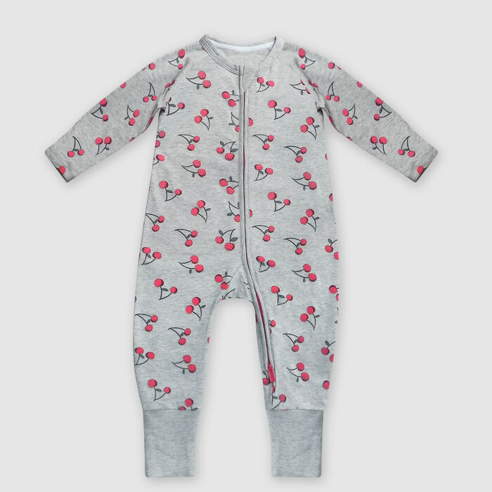 Pijama para bebé con cremallera de algodón elástico gris estampado cereza Dim Baby, , DIM