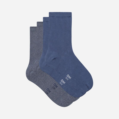 Pack de 2 pares de calcetines para mujer azul marino blanco Basic Coton, , DIM