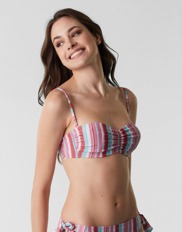 Top de bikini de rayas multicolor estilo bandeau en microfibra lúrex , , DIM