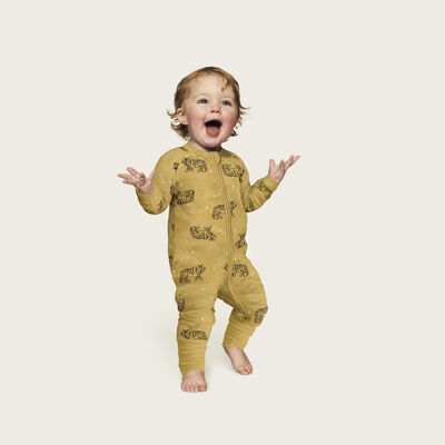 Pijama de terciopelo para bebé con cremallera en dos sentidos con estampado de Tigre Amarillo Dim baby, , DIM