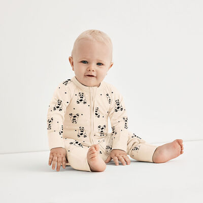 Pijama de terciopelo con cremallera en dos sentidos con motivos de panda negro para bebé Dim ZIPPY ®, , DIM