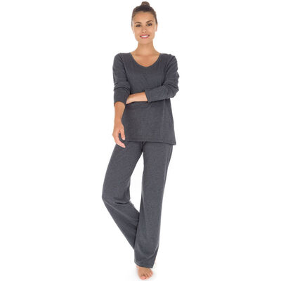 Pantalon de pyjama gris chiné 100% coton Femme-DIM